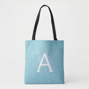 Aqua Teal Blue Sparkle Elegant Monogram Book Bag