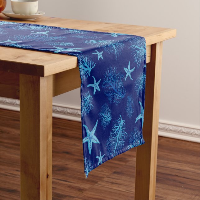 Aqua-teal blue starfish-coral    short table runner (In Situ)