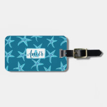 Aqua-teal-blue starfish watercolor-custom monogram