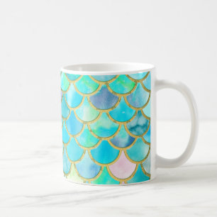 Aqua Teal Blue Watercolor Mermaid Scales Pattern Coffee Mug