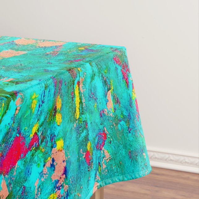 Aqua teal deep ocean abstract painting  tablecloth (In Situ)