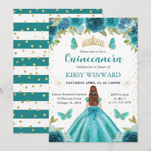 Aqua & Teal Dress Red Hair Princess Quinceanera Invitation