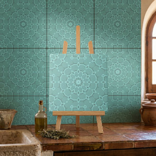 Aqua Teal Geometric Mandala Moroccan Pattern Ceramic Tile