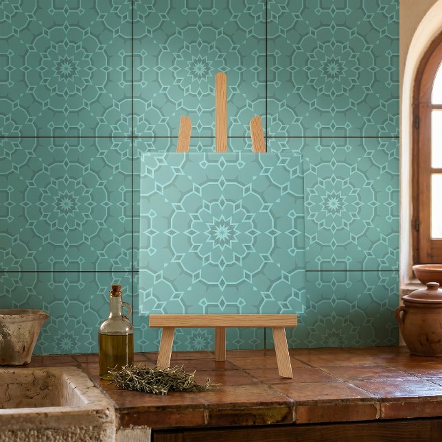Aqua Teal Geometric Mandala Moroccan Pattern Ceramic Tile (Creator Uploaded)