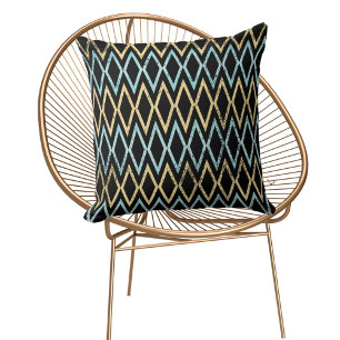 Aqua Teal Gold  Diamonds on Black Pillow
