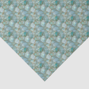 Aqua Teal Gold Mosaic Sea Glass Small Scale  Tissue Paper