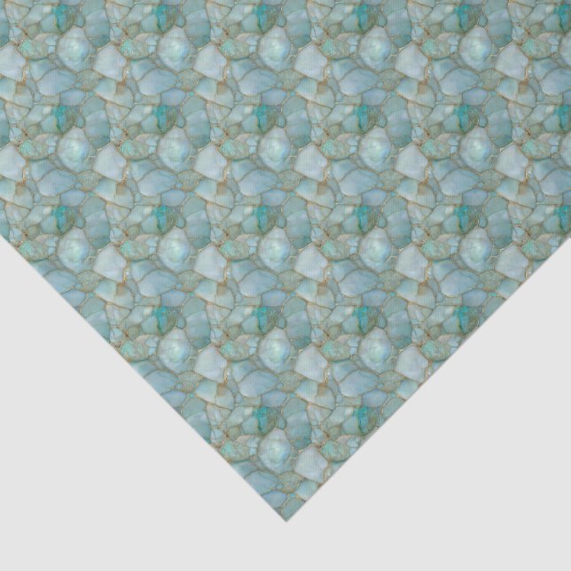 Aqua Teal Gold Mosaic Sea Glass Small Scale  Tissue Paper (Detail)