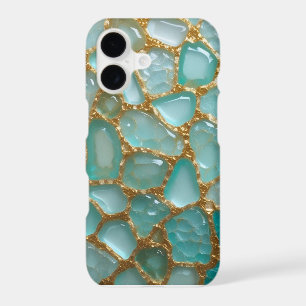 Aqua Teal Gold Mosaic Watercolor Sea Glass pattern