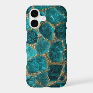 Aqua Teal Gold Mosaic Watercolor Sea Glass pattern