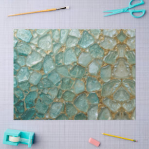 Aqua Teal Gold Mosaic Watercolor Sea Glass pattern Tissue Paper