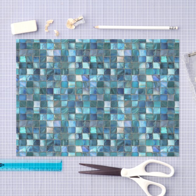 Aqua Teal Gold Watercolor Mosaic Sea Glass  Tissue Paper (Craft)