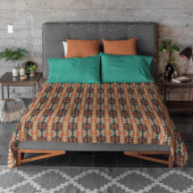 Aqua Teal Green Orange Taupe Beige Tribal Art