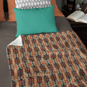 Aqua Teal Green Orange Taupe Beige Tribal Pattern Fleece Blanket