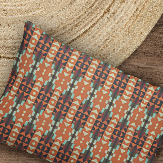 Aqua Teal Green Orange Taupe Beige Tribal Pattern Pillowcase (Creator Uploaded)