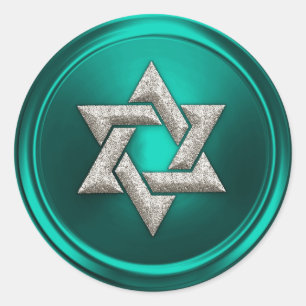 Aqua Teal Green Silver Star of David Envelope Seal