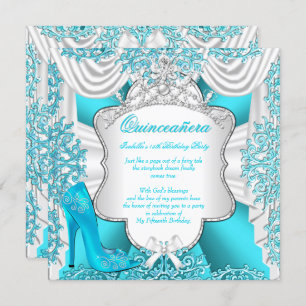 Aqua Teal High Heels Princess Quinceanera 15th Invitation