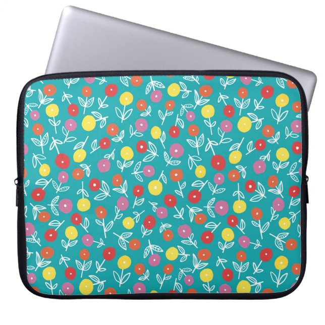 Aqua/Teal Kids Floral Ditsy Laptop Sleeve (Front)