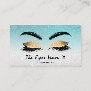 *~* AQUA TEAL Lashes Extensions Brows Girly Business Card