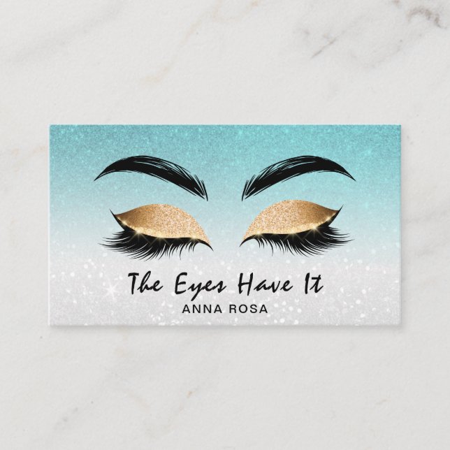 *~* AQUA TEAL Lashes Extensions Brows Girly Business Card (Front)