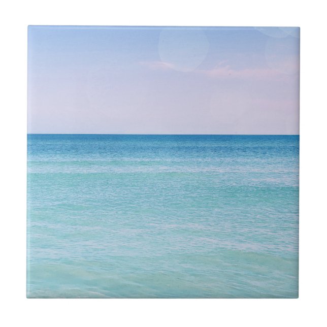 Aqua Teal Lavender Ocean Waves Tropical Beach Ceramic Tile (Front)