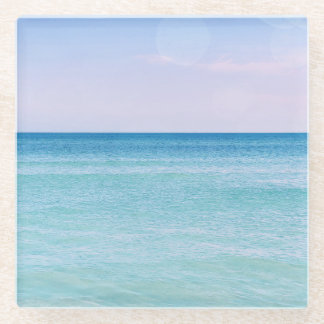 Aqua Teal Lavender Ocean Waves Tropical Beach Glass Coaster