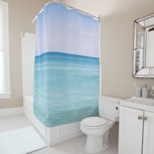 Aqua Teal Lavender Ocean Waves Tropical Beach Shower Curtain