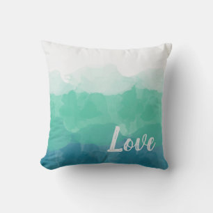 Aqua Teal Love Watercolor Cushion