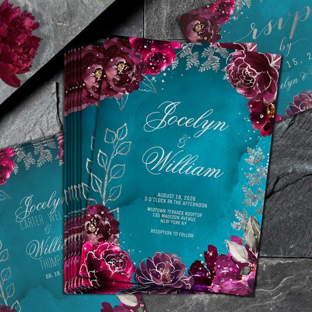 Aqua Teal Merlot Jewel Tone Wedding Invitation (Aqua Teal Merlot Jewel Tone Wedding Invitation)