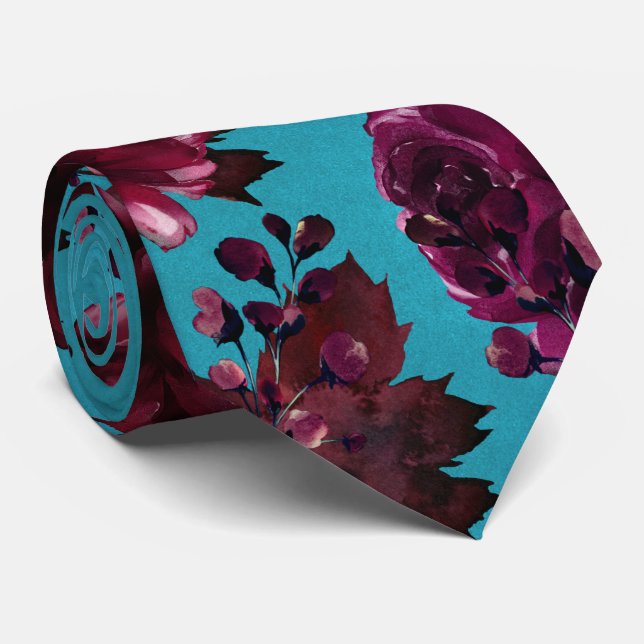Aqua Teal Merlot Jewel Tone Wedding Tie (Rolled)