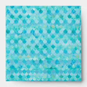 Aqua Teal Mermaid Scales Fish Scales Pattern Envelope