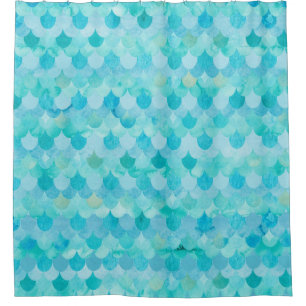 Aqua Teal Mermaid Scales Fish Scales Pattern Shower Curtain