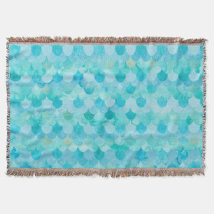 Aqua Teal Mermaid Scales Fish Scales Pattern Throw Blanket