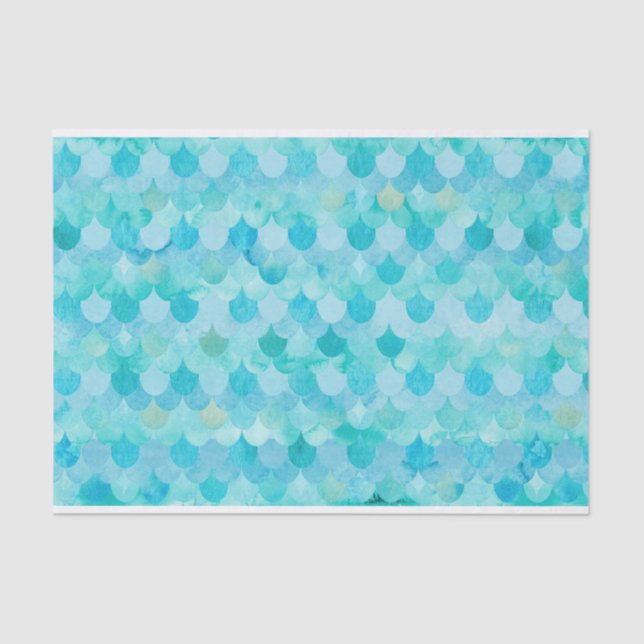 Aqua Teal Mermaid Scales Fish Scales Pattern Tissue Paper (Front)