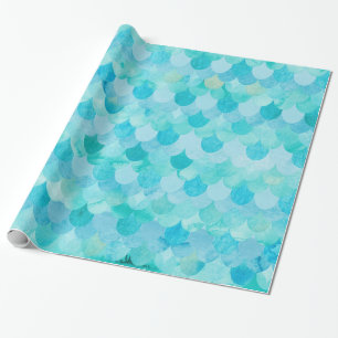 Aqua Teal Mermaid Scales Fish Scales Pattern Wrapping Paper
