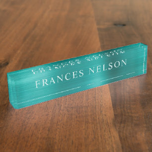 Aqua Teal Metallic Look Stylish Serif Nameplate