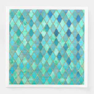 Aqua Teal Mint Gold Oriental Moroccan Tile pattern Napkin