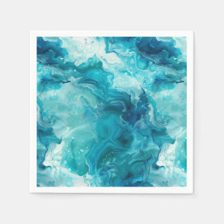 Aqua Teal Ocean Fluid Art Marble Decoupage Napkin