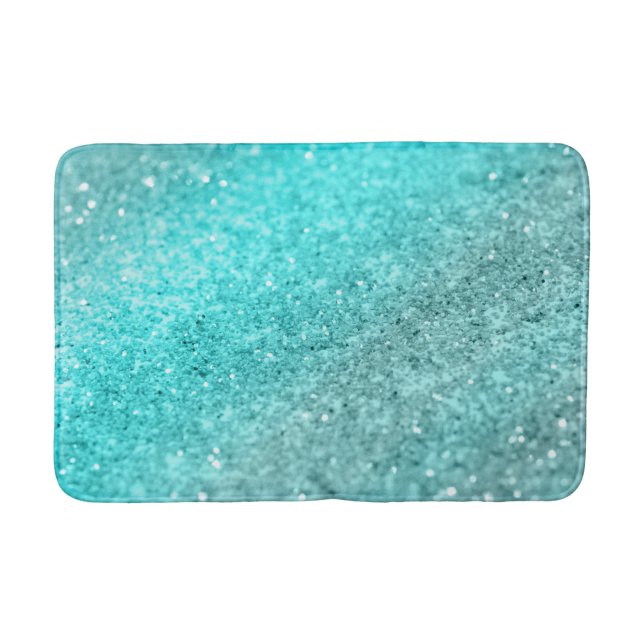 Aqua Teal Ocean Glitter #1 Bath Mat (Front)