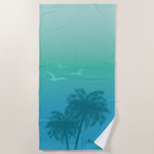 Aqua Teal Palm Trees Tropical Summer With Name Beach Towel
