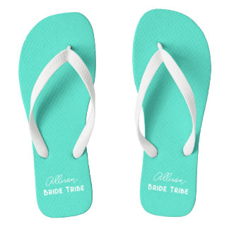 Aqua Teal Personalised Bride Tribe Bachelorette Thongs