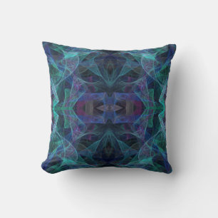 Aqua, Teal, Purple, Green Abstract Fractal Pillow