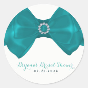 Aqua Teal Ribbon & Diamonds Bridal Shower Elegant Classic Round Sticker