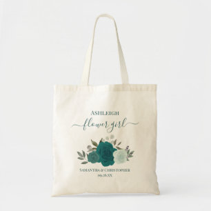 Aqua & Teal Roses Elegant Flower Girl Wedding Tote Bag