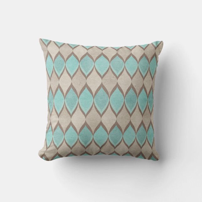 Aqua Teal Rustic Harlequin Geometric Print Cushion (Front)