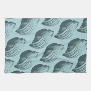 Aqua Teal Sea Shells Tea Towel
