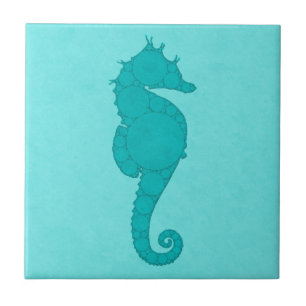 Aqua Teal Seahorse Digital Mosaic Tile