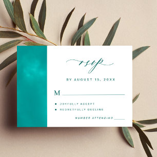 Aqua teal simple elegant minimalist summer wedding RSVP card