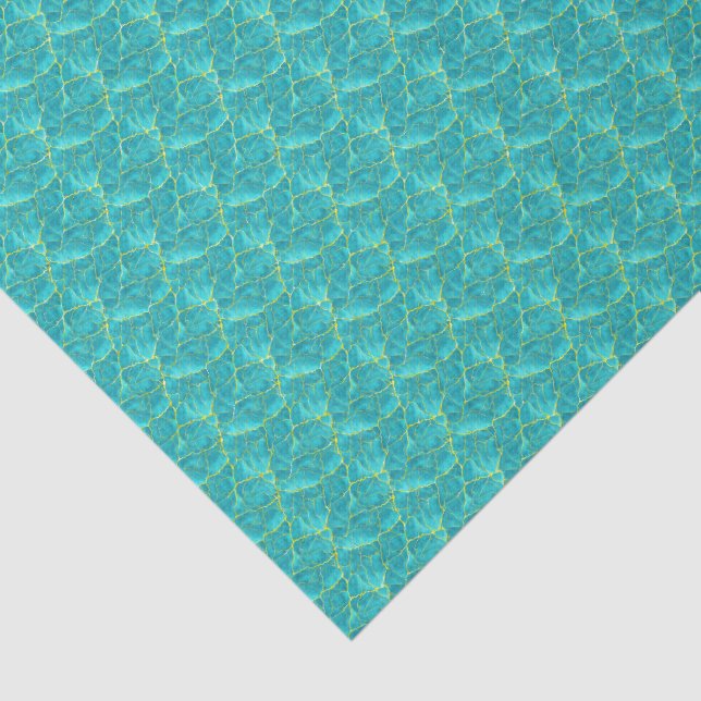 Aqua Teal Turquoise Faux Gold Leaf Shell Decoupage Tissue Paper (Detail)