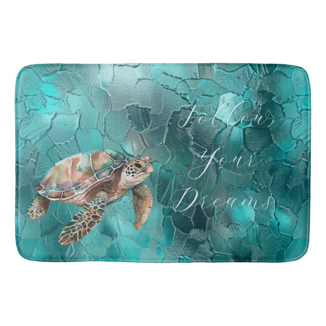 Aqua Teal Turquoise Glam Bath Mat (Front)