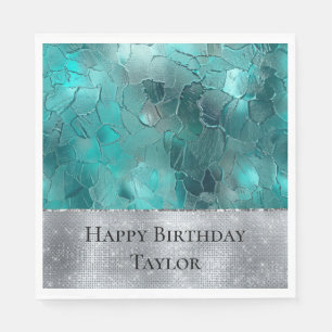 Aqua Teal Turquoise Silver Glam Napkin